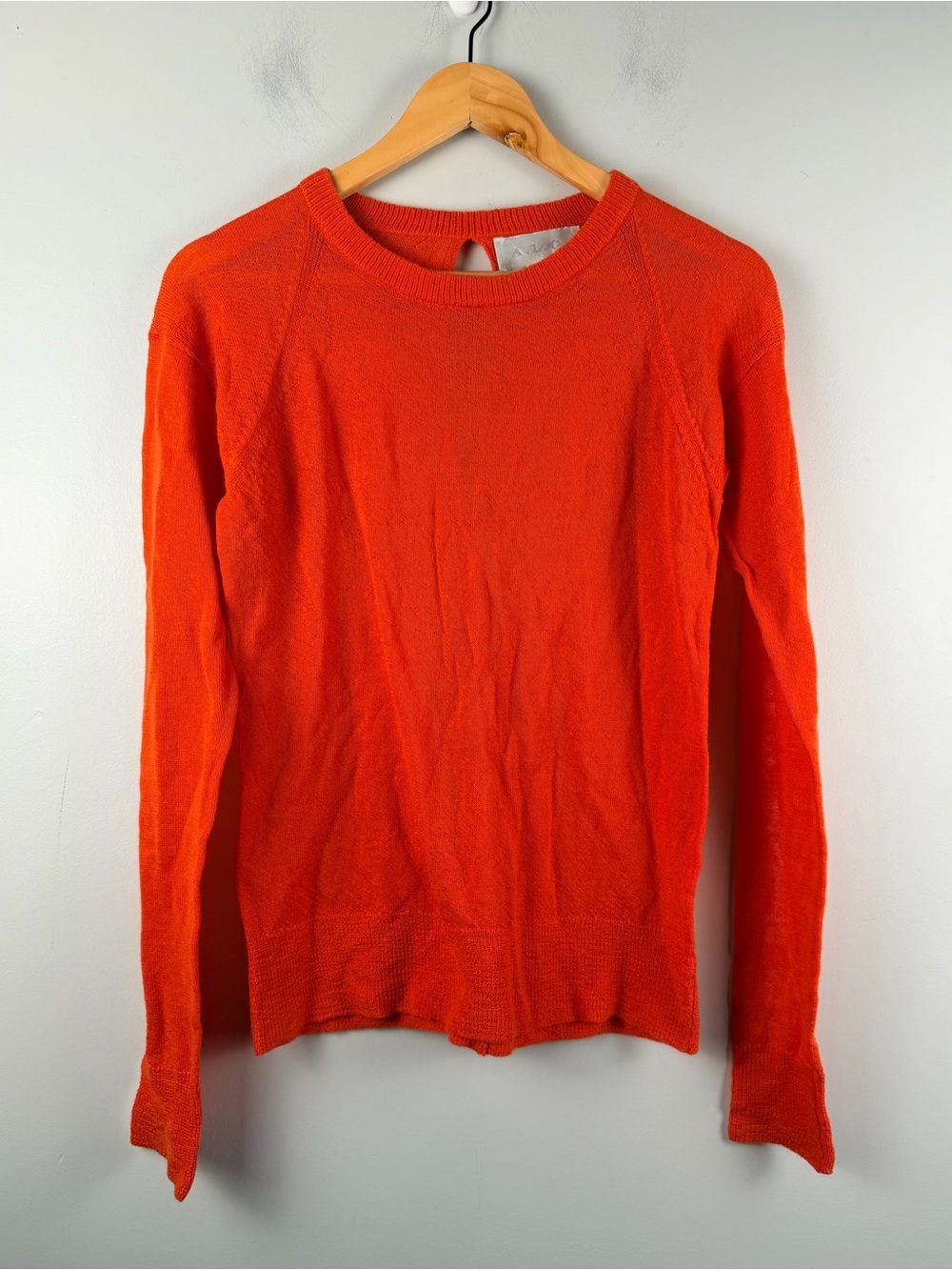ALC Sweater Orange Wool Long Sleeve Back Opening Knit Size Small